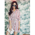 Summer Fashion V-Neck Stripe Ladies Shirt Dress